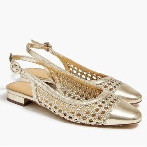 J. Crew Woven Slingback Shoes Flats Size 9 Gold Leather Classic Preppy